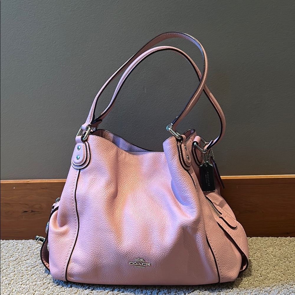 Coach Peony Pink Leather ‘Edie’ Shoulder Bag with Metallic Accents